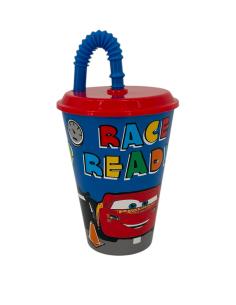VASO CON CAÑITA CARS 430ML